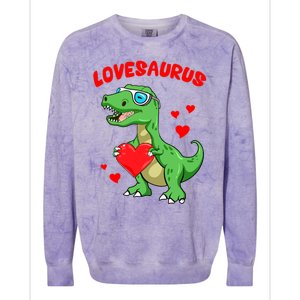 Love Saurus Cute Dinosaur Heart Valentine Gift Colorblast Crewneck Sweatshirt