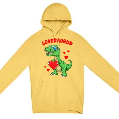 Love Saurus Cute Dinosaur Heart Valentine Gift Premium Pullover Hoodie