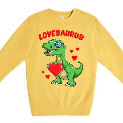 Love Saurus Cute Dinosaur Heart Valentine Gift Premium Crewneck Sweatshirt