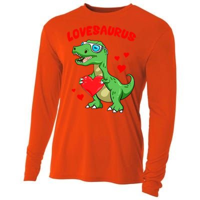 Love Saurus Cute Dinosaur Heart Valentine Gift Cooling Performance Long Sleeve Crew