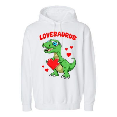 Love Saurus Cute Dinosaur Heart Valentine Gift Garment-Dyed Fleece Hoodie