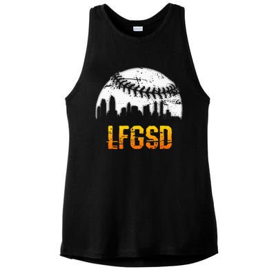 LFGSD San Diego Skyline Baseball Ladies PosiCharge Tri-Blend Wicking Tank