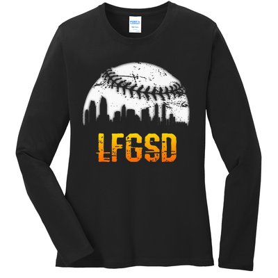 LFGSD San Diego Skyline Baseball Ladies Long Sleeve Shirt