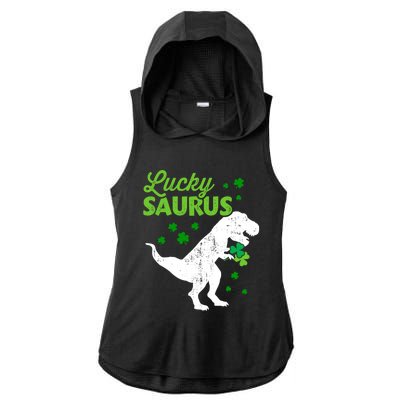 Lucky Saurus Dinosaur Tfunny Giftrex For St Patricks Day Gift Ladies PosiCharge Tri-Blend Wicking Draft Hoodie Tank