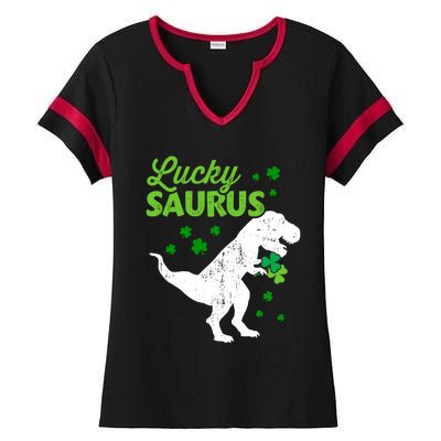 Lucky Saurus Dinosaur Tfunny Giftrex For St Patricks Day Gift Ladies Halftime Notch Neck Tee