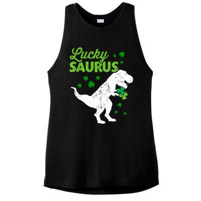 Lucky Saurus Dinosaur Tfunny Giftrex For St Patricks Day Gift Ladies PosiCharge Tri-Blend Wicking Tank