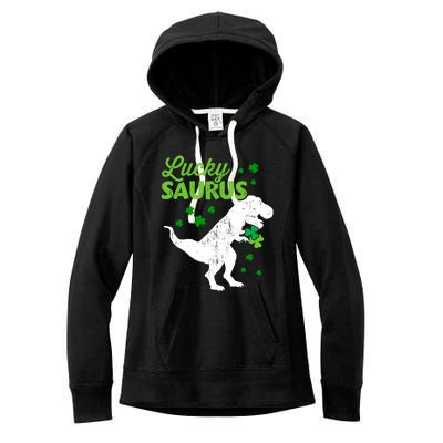 Lucky Saurus Dinosaur Tfunny Giftrex For St Patricks Day Gift Women's Fleece Hoodie