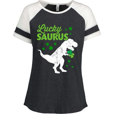 Lucky Saurus Dinosaur Tfunny Giftrex For St Patricks Day Gift Enza Ladies Jersey Colorblock Tee