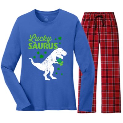 Lucky Saurus Dinosaur Tfunny Giftrex For St Patricks Day Gift Women's Long Sleeve Flannel Pajama Set 