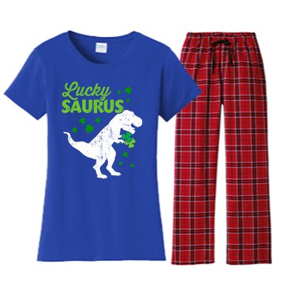 Lucky Saurus Dinosaur Tfunny Giftrex For St Patricks Day Gift Women's Flannel Pajama Set