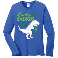 Lucky Saurus Dinosaur Tfunny Giftrex For St Patricks Day Gift Ladies Long Sleeve Shirt