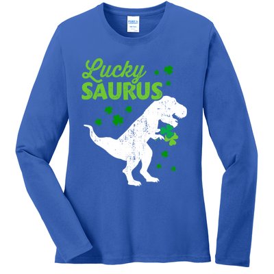 Lucky Saurus Dinosaur Tfunny Giftrex For St Patricks Day Gift Ladies Long Sleeve Shirt