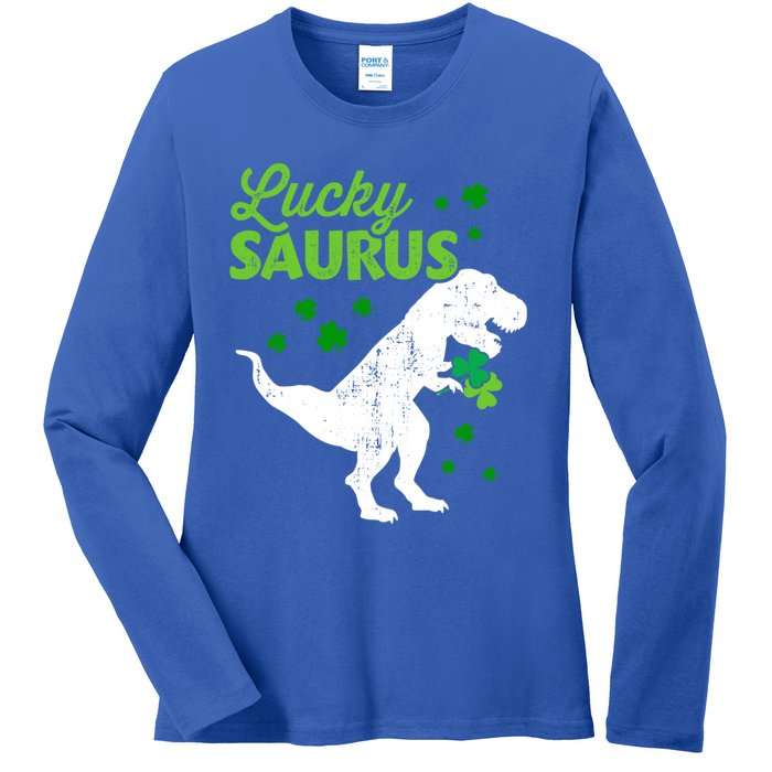 Lucky Saurus Dinosaur Tfunny Giftrex For St Patricks Day Gift Ladies Long Sleeve Shirt