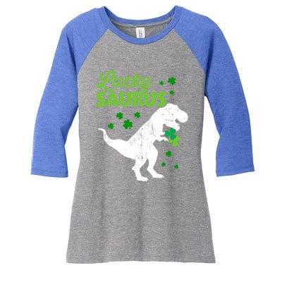 Lucky Saurus Dinosaur Tfunny Giftrex For St Patricks Day Gift Women's Tri-Blend 3/4-Sleeve Raglan Shirt