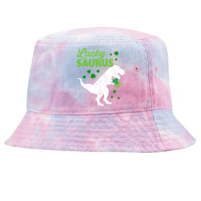 Lucky Saurus Dinosaur Tfunny Giftrex For St Patricks Day Gift Tie-Dyed Bucket Hat