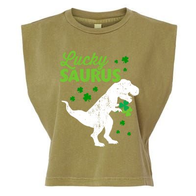 Lucky Saurus Dinosaur Tfunny Giftrex For St Patricks Day Gift Garment-Dyed Women's Muscle Tee