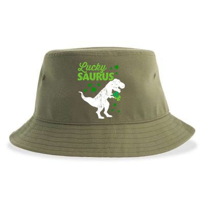 Lucky Saurus Dinosaur Tfunny Giftrex For St Patricks Day Gift Sustainable Bucket Hat