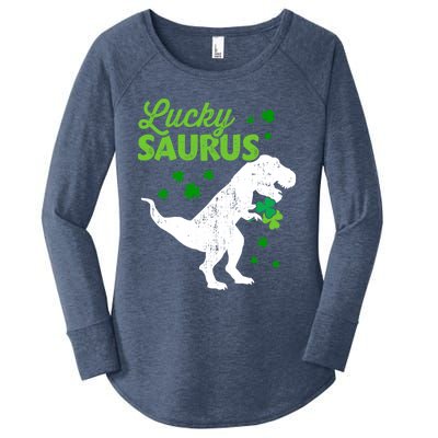 Lucky Saurus Dinosaur Tfunny Giftrex For St Patricks Day Gift Women's Perfect Tri Tunic Long Sleeve Shirt