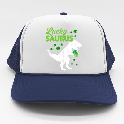 Lucky Saurus Dinosaur Tfunny Giftrex For St Patricks Day Gift Trucker Hat