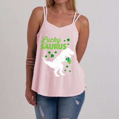 Lucky Saurus Dinosaur Tfunny Giftrex For St Patricks Day Gift Women's Strappy Tank