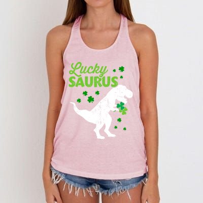 Lucky Saurus Dinosaur Tfunny Giftrex For St Patricks Day Gift Women's Knotted Racerback Tank