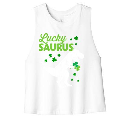 Lucky Saurus Dinosaur Tfunny Giftrex For St Patricks Day Gift Women's Racerback Cropped Tank