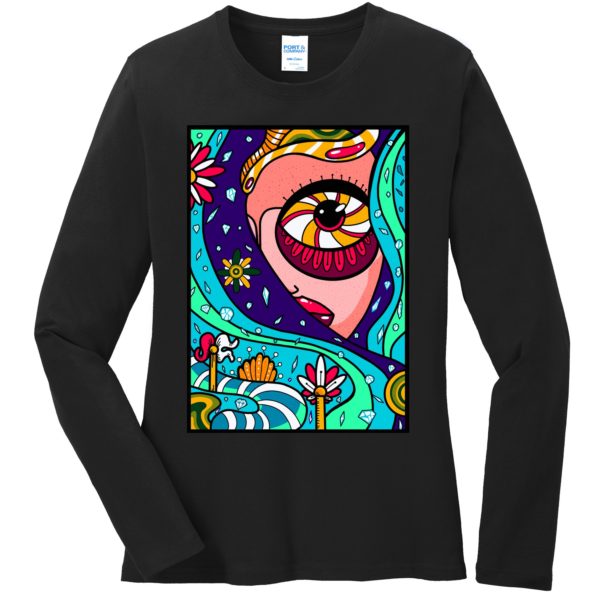 Lucy Sky Diamonds Type Abstract Psychedelic Ladies Long Sleeve Shirt