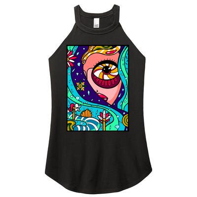 Lucy Sky Diamonds Type Abstract Psychedelic Women's Perfect Tri Rocker Tank