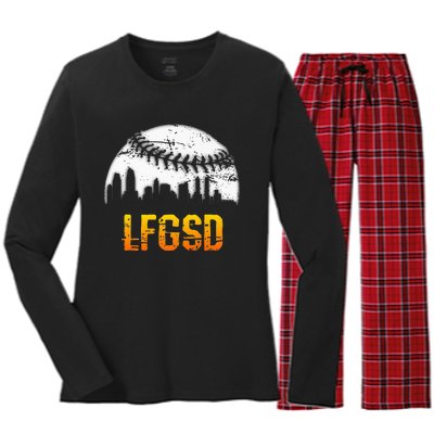 LFGSD San Diego Skyline Baseball Women's Long Sleeve Flannel Pajama Set 