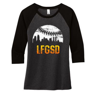 LFGSD San Diego Skyline Baseball Women's Tri-Blend 3/4-Sleeve Raglan Shirt