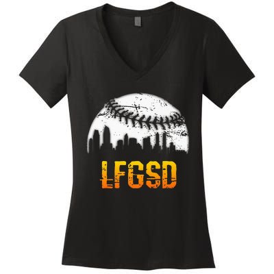 LFGSD San Diego Skyline Baseball Women's V-Neck T-Shirt