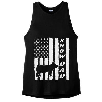 Livestock Show Dad Grungy Flag Stockshow Sow Pig Swine Ladies PosiCharge Tri-Blend Wicking Tank