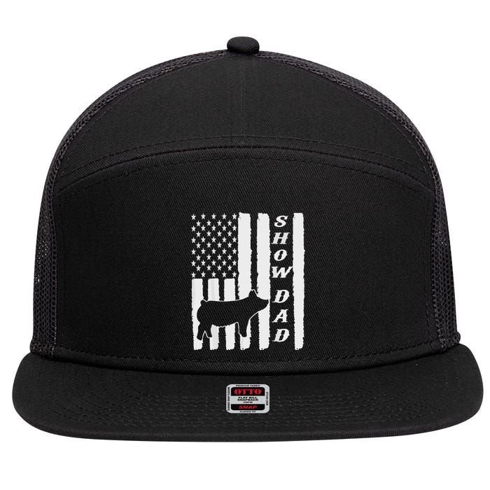 Livestock Show Dad Grungy Flag Stockshow Sow Pig Swine 7 Panel Mesh Trucker Snapback Hat