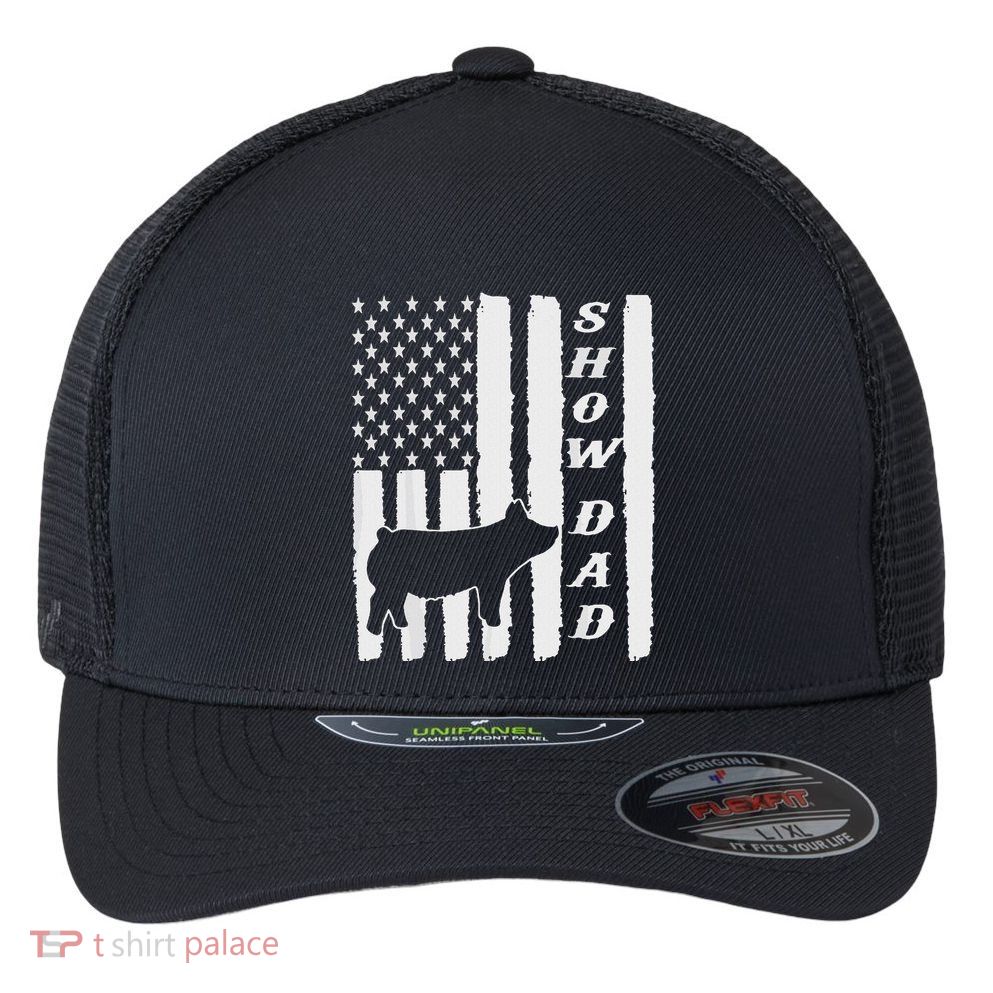 Livestock Show Dad Grungy Flag Stockshow Sow Pig Swine Flexfit Unipanel Trucker Cap