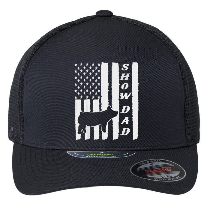 Livestock Show Dad Grungy Flag Stockshow Sow Pig Swine Flexfit Unipanel Trucker Cap