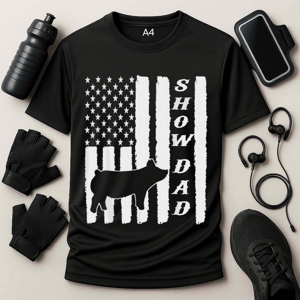 Livestock Show Dad Grungy Flag Stockshow Sow Pig Swine Performance Shirt