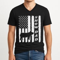 Livestock Show Dad Grungy Flag Stockshow Sow Pig Swine V-Neck T-Shirt