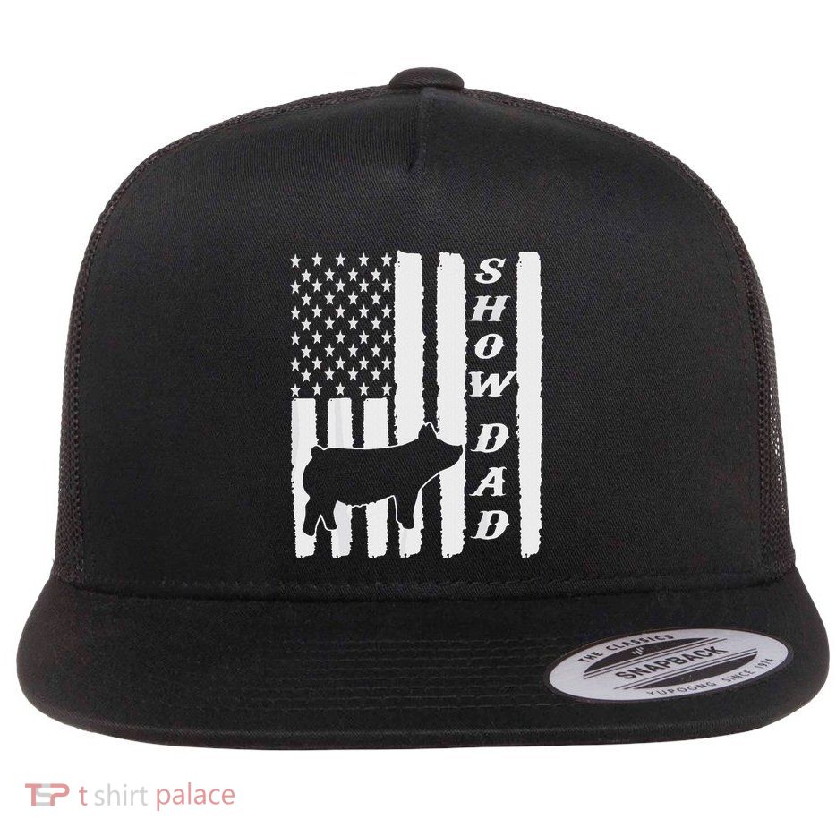 Livestock Show Dad Grungy Flag Stockshow Sow Pig Swine Flatbill Hat