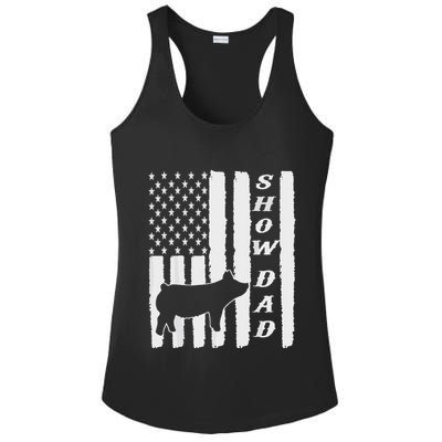 Livestock Show Dad Grungy Flag Stockshow Sow Pig Swine Ladies PosiCharge Competitor Racerback Tank