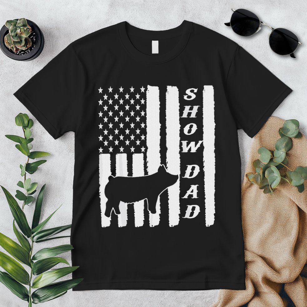 Livestock Show Dad Grungy Flag Stockshow Sow Pig Swine Premium T-Shirt
