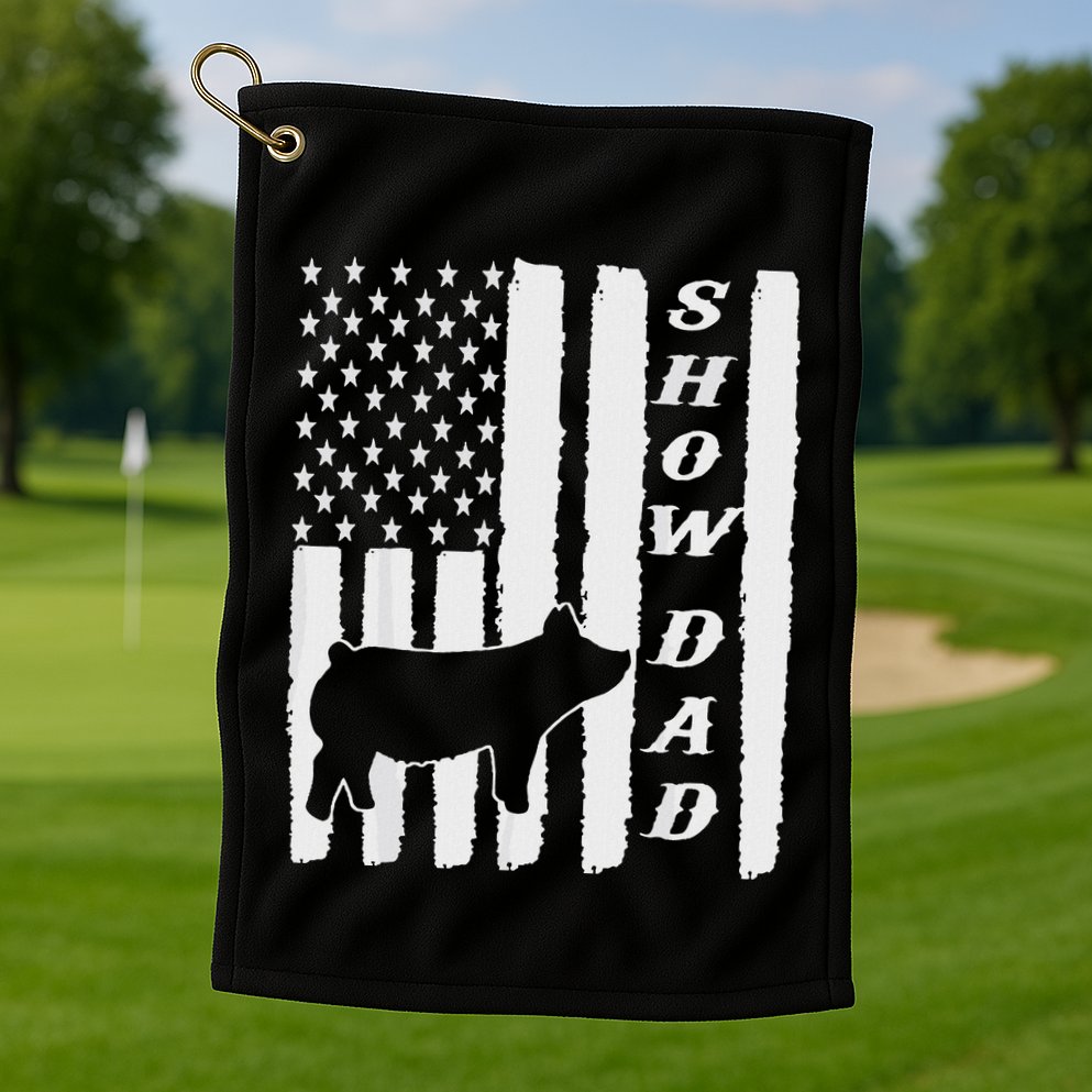 Livestock Show Dad Grungy Flag Stockshow Sow Pig Swine Golf Towel