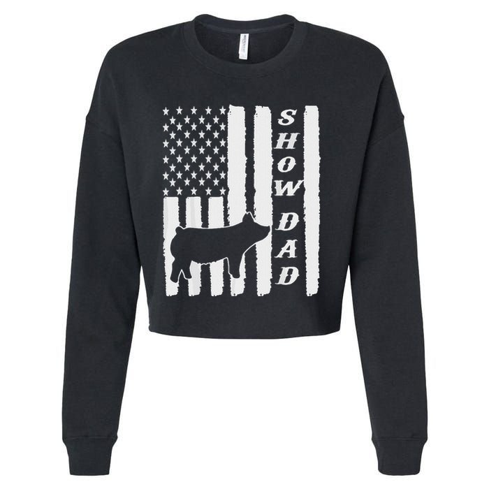 Livestock Show Dad Grungy Flag Stockshow Sow Pig Swine Cropped Pullover Crew