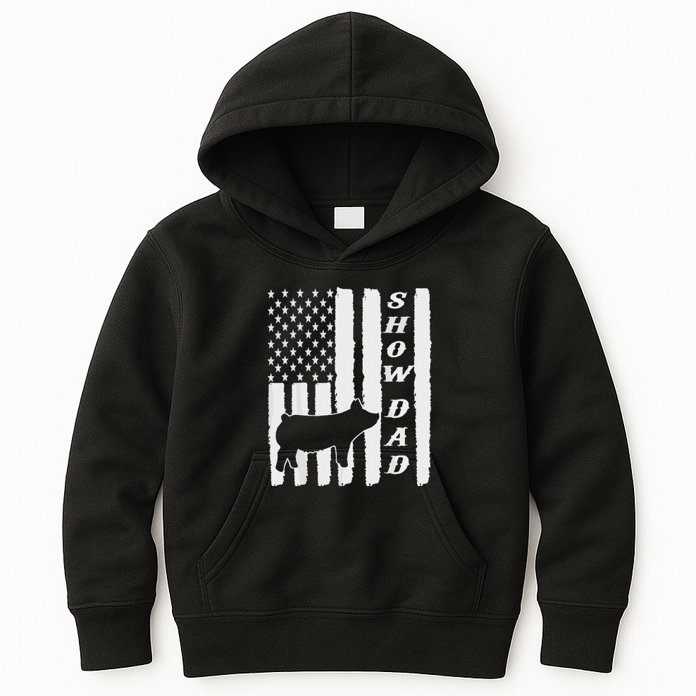 Livestock Show Dad Grungy Flag Stockshow Sow Pig Swine Kids Hoodie