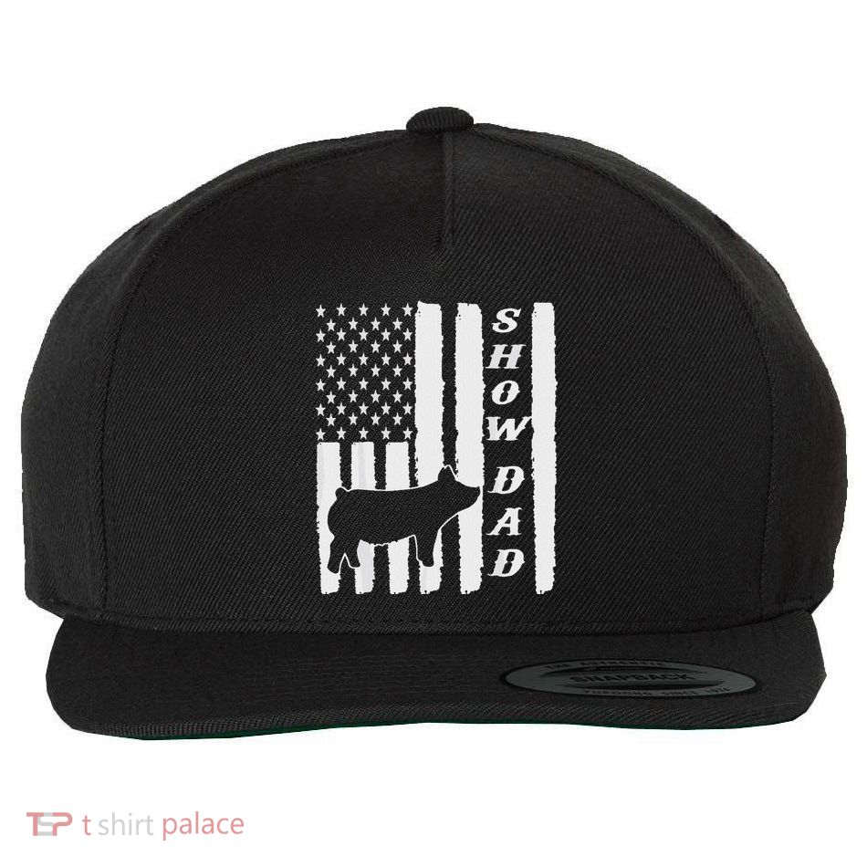 Livestock Show Dad Grungy Flag Stockshow Sow Pig Swine Wool Snapback Cap