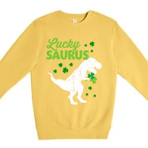 Lucky Saurus Dinosaur Tgiftrex For St Patricks Day Funny Gift Premium Crewneck Sweatshirt