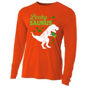 Lucky Saurus Dinosaur Tgiftrex For St Patricks Day Funny Gift Cooling Performance Long Sleeve Crew