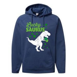 Lucky Saurus Dinosaur Tgiftrex For St Patricks Day Funny Gift Performance Fleece Hoodie