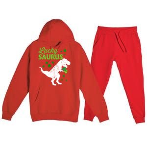 Lucky Saurus Dinosaur Tgiftrex For St Patricks Day Funny Gift Premium Hooded Sweatsuit Set