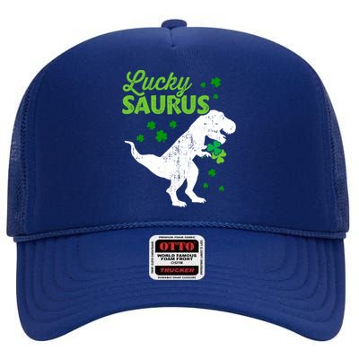 Lucky Saurus Dinosaur Tgiftrex For St Patricks Day Funny Gift High Crown Mesh Back Trucker Hat