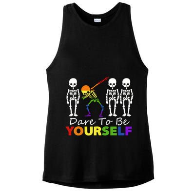 Lgtb Skeleton Dabbing Dare To Be Yours Meaningful Gift Ladies PosiCharge Tri-Blend Wicking Tank